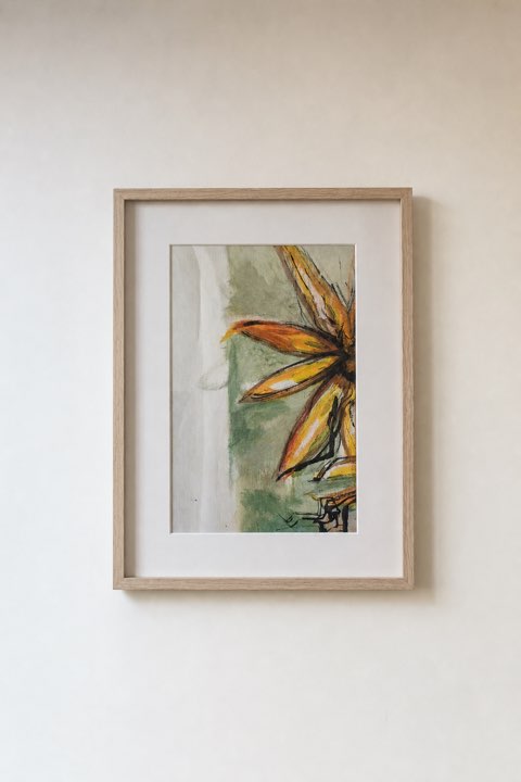 Zonnebloemen III, Linnen, acryl en inkt, Els Schram