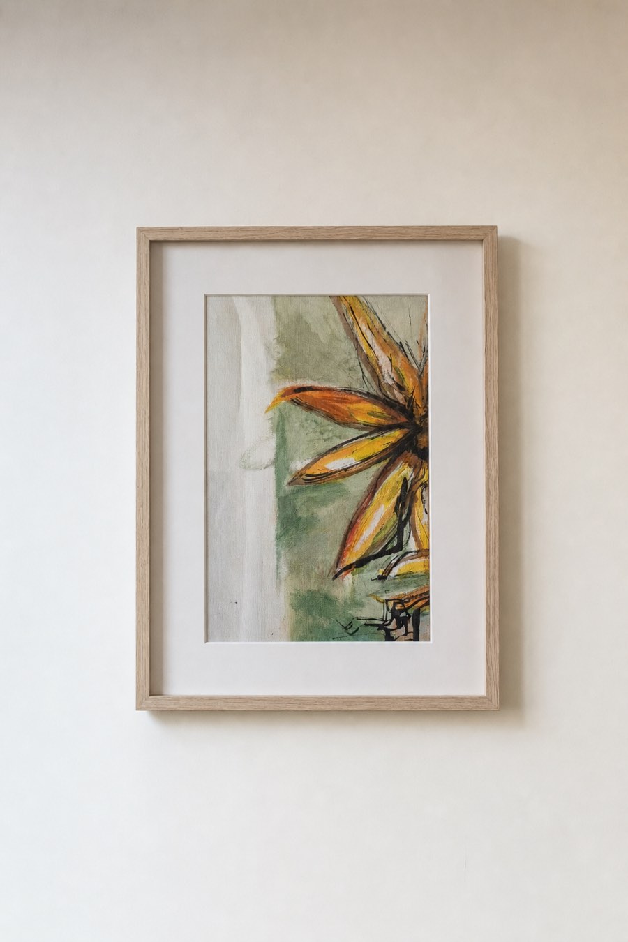 Zonnebloemen III, Linnen, acryl en inkt, Els Schram
