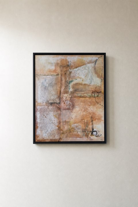 Geletterd I, Collage op doek,papier acrylverf, Els Schram