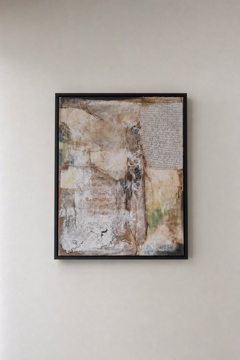 Geletterd II, Collage op doek,papier acrylverf, Els Schram