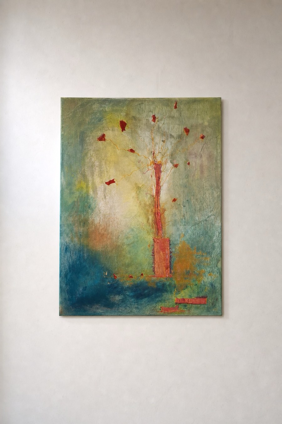 Bloesem, Acrylverf, zijde, goud, Els Schram